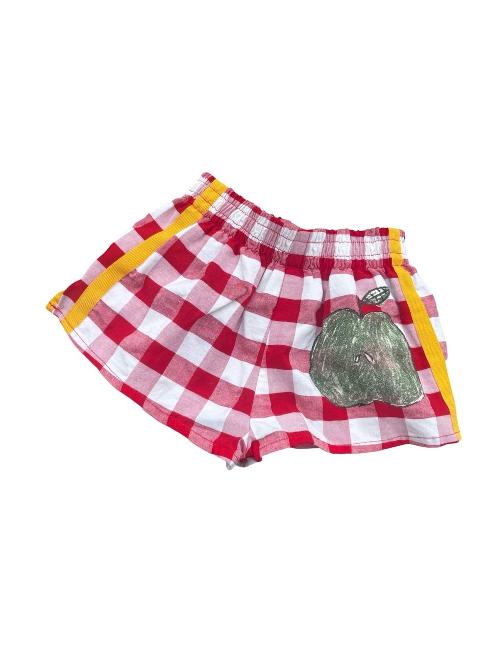 Red Gingham Kids Shorts with Apple Patch